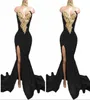 Black Long Split Prom Dresses 2020 Formal Evening Party Pageant -klänningar Afrikansk klänning High Neck Mermaid Plus Size Custom Made7662347