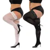 Sexy Socken Frauen sexy Oberschenkel lange Socken Plus Größe Strümpfe Schwarz weißer Spitzenoberteil über Knie hohe elastische Strümpfe mit Silikon-Anti-Rutsch 240416