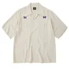 NEEDLES Denim Shirt Single Row Of Buttons Pockets Design Mens Womens Butterfly Embroidery Short Sleeve NEEDLES T-Shirt 240411