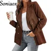 Women's Suits Fashion Blazers Casual Solid Loose Long Sleeve Button Corduroy Coat For Women Elegant Office Ladies Winter Jacket Tops