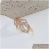 Cluster Rings Luxury FL Zircon Fashion Jewelry 585 Rose Gold Color Leaf Stexture Women Finger Party Elegant Accessories Drop Delivery R DHKBL