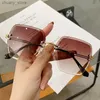 Solglasögon 2022 Fashion Rimless Gradient Solglasögon Kvinnor Luxury Brand Designer Sun Glasses Ocean Water Cut Lens Gereglasses Female UV400 Y240416