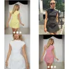 Klänningar avslappnad elegant hög midja bodycon mini klänning kvinnor mode rund hals kort ärm blixtlås 2024 chic y2k gata vestido