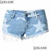 Shorts femminile femminile s y mini short jean estate curto star stampa tassel beach denim vacanza club irregar pantaloncini 230720 drop de dh8kw