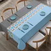 Nordic Style Tablecloth Blue Geometric Waterproof Dinning Table Cover Wedding Party Rectangular Table Cloth Home Kitchen Decor 240402