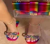 Slippers Neon Jelly portemonnees en schuif set regenboog bowflops handtassen strass Rhinestone platte slipperzak mode dames schoenen 20212257194