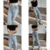 Damen -Jeans -Designer hoher taillierter dünn mit weißem Reversbuchstaben und gerade Länge Denimhose Drop -Lieferkleidung Clothin Otdez