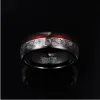 Cables Jqueen 8mm Wide Tungsten Steel Ring Plating Black Inlay Triple Spiral Pattern+red Guitar String Tungsten Carbide Ring Hot Sell