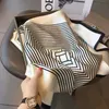 Lady Girl 70 * 70cm Silk Satin Hair Scarf Femme Mandkerchief Stripe Imprimé Femme Square Head Bandana Small Neck Minfler Hija 240416