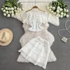 Vestidos de trabalho Ternos doces Mulheres 2024 Verão Babadas sólidas Camisa alta da cintura Half Salia Princesa Fashion Chic Sets de duas peças