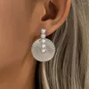 Pendientes de sementales imitación de joyas de perlas forma de ventilador tendencia clásica exquisita acero inoxidable exagerate mujeres regalos de fiesta rg0041