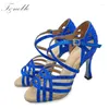 Tanzschuhe Lateinische Frau Salsa Bachata Dancing Gold Blau weiche High Heels Sexy Hochzeit Ballsaal Stilvolle Sandalen