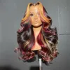 Glueless Red Highlight HD Body Wave Lace Frontal Wig 13x4 Honey Blonde Lace Front Human Hair Wigs Preplucked 250％密度合成