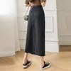 Kjolar svart lång maxi denim kjol för kvinnors y2k koreanska mode kvinnlig lös sexig sidoslits öppna ben jeans retro väska höft fal