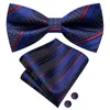 Bow Ties Hi-Tie Jacquard Striped Navy Blue Bowtie For Men Silk Butterfly Tie Hanky Cufflinks Wedding Party Gift Wholesale