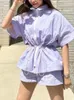 Kvinnors träningsdräkter Summer 2 Tvåverk Set Women Slim Pleated Korean Style Short Sleeve Ladies Trench Coats High midje Modis Loose Woman Mini