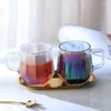 Verres à vin Verre à rayures simples avec manche de lait de lait petit déjeuner de style coeur de style coeur tasse de café à la maison à boire