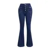 Jeans femminile sletchy bootcut elegante e elegante orlo svaso con slim fit tasche a più tasche colori solido per streetwear