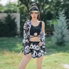 Trajes de baño para mujeres 3 piezas Moda de manga larga encubrimiento con pantalones cortos de sombrero trajes de baño de trajes de baño para panda Tankini 2024