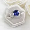 Luxury Jewelry Wedding Rings 925 Sterling Silver Princess Cut Blue Sapphire CZ Diamond Moissanite Party Women Engagement Bridal Ri239H