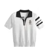 TB Academy Style Polo Shirt för kvinnors ärm stickad tröja med pullover -krage och en kort nallebjörn broderad isilkbandstopp