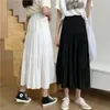 Spring Summer Women Chiffon Skirts Vintage High Waist Elastic Patchwork White Black Chic Long Cake Aline Skirt for Student 240416