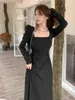 Casual Dresses Insdoit French Royal Style Långärmad klänning Kvinnlig elegant vuxen dam som kvinna vind fancy svart bantning