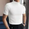 Heren t shirts 2024 zomer strak knit t-shirt casual streetwear hoge nek vaste kleur korte mouwen bodemt-T-stukken S-3XL luxe kleding