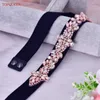 Cinture Topqueen Black Elastic Waistband Dress Dress Dre Decoration Rose Gold Rhinestone Belt S429-D Women's S429-D