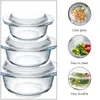 Dinnerware Sets Tempered Glass Bowl Baking Pans Dining Household Microwave Heating Glassware With Lid Heat-resistant Pot