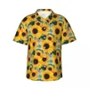 Męskie koszule hawajskie koszulę wakacje duże pola słonecznika bluzki żółte kwiatowe nadruk vintage man krótkie rękawy ubrania Harajuku