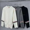 Direct Tb Medium Length Contrasting Color Double Sleeved Red White Blue Striped Wool Knitted Round Neck Pullover For Womens Sweater