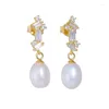 Dangle Earrings Fine Jewelry French Vintage High Quality Zircon Pearl 925 Silver 18k Gold Plated Women Freshwater