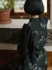 Casual Kleider Chinese Ständer im chinesischen Halsband aus Baumwollwäsche-Kleid mit mittlerer und Winter-Vintage-Rock für Frauen mit mittlerer Länge von Frauen