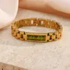 Oringinal Design Green Black White 3A Zircon Paved Watchband Wrist Bracelets For Women Stainless Steel Gold Plated Bangles 240410