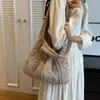 Borse a tracolla Borsa per la spesa a maglia in lana per donne in tessuto di cotone vintage Tote Shopper Grand Female Borse Crochet