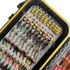 42145pcs Lyer de pêche à la mouche mouches à mouches humides Dry Streamer Streamer Artificiel Pesca Bait Bass Trout Tackle Box 240401