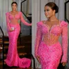Nigeria Plus taille africaine Prom Robes de soirée à manches longues Lace Lace Robe formelle Robe Sirène Sirène Robes d'anniversaire pour femmes noires NL