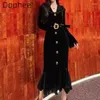 Casual Dresses Bodycon Black Velvet Dress For Women 2024 Spring And Autumn Elegant Ladies V-neck Slimming Waist Fishtail Birthday