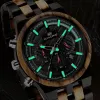 Montres Natural Wooden Watch Men Military Sport multifonction chronographe personnalisé personnalisé sur le quartz de bois de bois personnalisé Relogio pour hommes