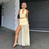 Sukienki robocze Boozrey Kobiety Koronują 2 -częściowe zestawy 2024 Sexy Deep V Backless Tops High Wasit Sprts Club odzież garnitury