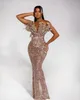 2024 ASO EBI Gold Florals Mermaid Dress Cequined Evening Formal impreza Drugi przyjęcie 50. urodziny suknie zaręczynowe sukienki szat de soiree ZJ330