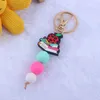 Cross border new silicone bead keyring jewelry creative DIY cartoon apple keychain bags hanging accessories wholesale