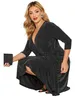 Plus Size Elegant Spring Autumn Wrap Dress Women Long Sleeve Black Glitter Cocktail Party Dress Formal Evening Night Out Dress 240412