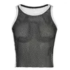 Camisoles & Tanks Black And White Mesh Vest Cutout Top Net Hole Stitching Cut Out