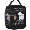 bich Frise And Wine Funny Dog Thermal Insulated Lunch Bags Pet Puppy Lover Portable Lunch Tote for School Storage Food Box v6sQ#