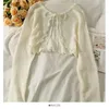 Blouses pour femmes Cardigan frénum et haut de gamme Lacet à manches longues crop top femelle chemise élégante vestiment