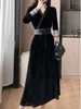 Lässige Kleider Herbst Frauen Mode Vintage Velvet schwarzes Kleid elegante schicke A-Line-Abendparty weibliche Festgeburtstag Robe Kleidung