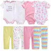 Rompers Baby Girl Toddler Clothes Set 4pcs Jumps Courstes + Pantalons pour nourrissons 0 à 12 mois Vêtements d'été garçon