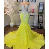 Pailletten glinsteren gele zeemeermin prom jurken juweel nek kanten applices plus size verjaardagsfeestjes jurken voor Afrikaanse meisjes BC